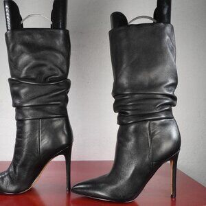 Women's Marc Fisher Black Leather Ankle High Heel Mid-Calf Fashion Boots 6
